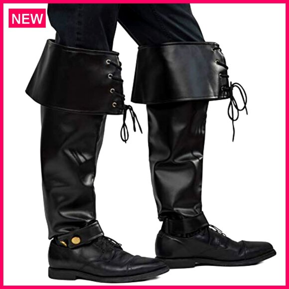 Faux Leather Pirate Boot Covers with Cuffs for Medieval Renaissance Costumes